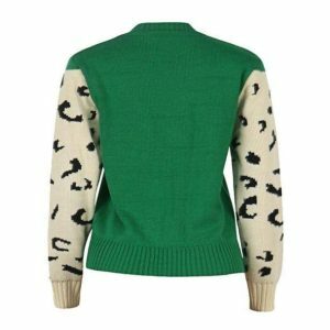 Y2K Fashion Green Leopard Sweater - Coquette Style Aesthetic Top