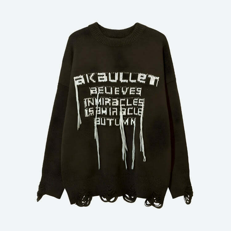 Y2K Fashion Grunge AK-Bullet Tasseled Sweater - Coquette Aesthetic Style