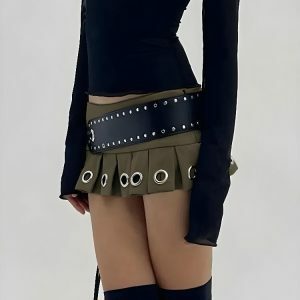 Y2K Fashion Grunge Belted Extra Mini Skirt - Coquette Aesthetic Style