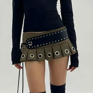 Y2K Fashion Grunge Belted Extra Mini Skirt - Coquette Aesthetic Style