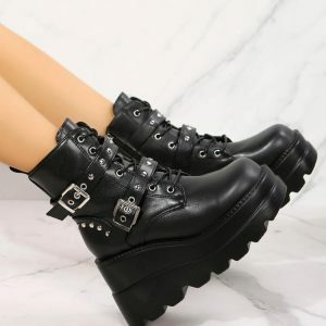 Y2K Fashion Grunge Belted Platform Boots - Coquette & Acubi Style