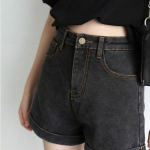 Y2K Fashion Grunge Black Jean Shorts - Acubi Coquette Aesthetic Style