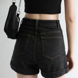 Y2K Fashion Grunge Black Jean Shorts - Acubi Coquette Aesthetic Style