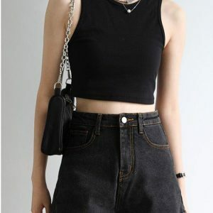 Y2K Fashion Grunge Black Jean Shorts - Acubi Coquette Aesthetic Style