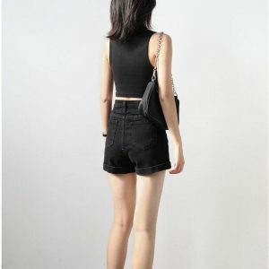 Y2K Fashion Grunge Black Jean Shorts - Acubi Coquette Aesthetic Style