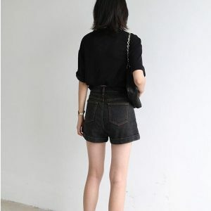 Y2K Fashion Grunge Black Jean Shorts - Acubi Coquette Aesthetic Style