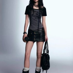 Y2K Fashion Grunge Boat Neck Tee - Acubi Style & Coquette Aesthetic