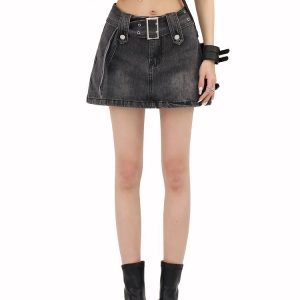 Y2K Fashion Grunge Buttoned Belt Loop Mini Skort - Acubi Coquette Style