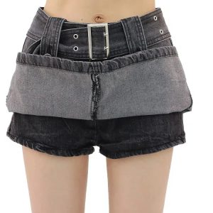 Y2K Fashion Grunge Buttoned Belt Loop Mini Skort - Acubi Coquette Style