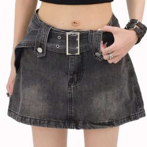 Y2K Fashion Grunge Buttoned Belt Loop Mini Skort - Acubi Coquette Style