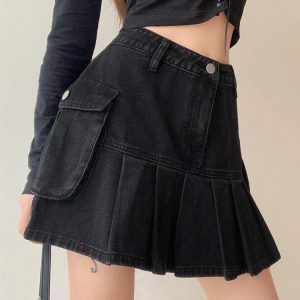 Y2K Fashion Grunge Cargo Denim Mini Skirt - Acubi Coquette Style