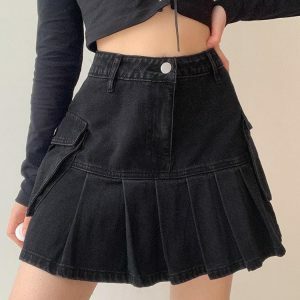 Y2K Fashion Grunge Cargo Denim Mini Skirt - Acubi Coquette Style