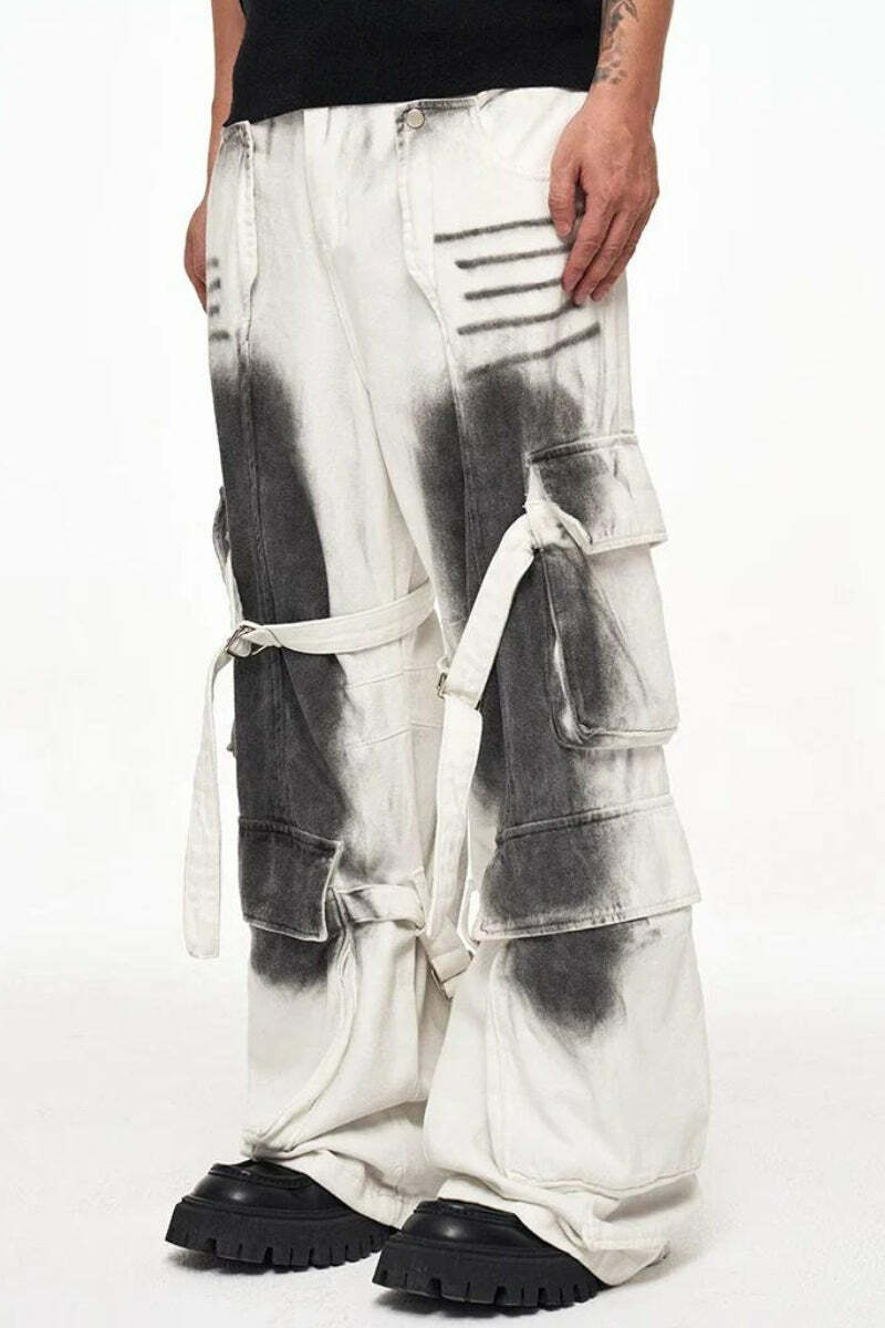 Y2K Fashion Grunge Cargo Pants with Dirty Effect - Acubi Coquette Style