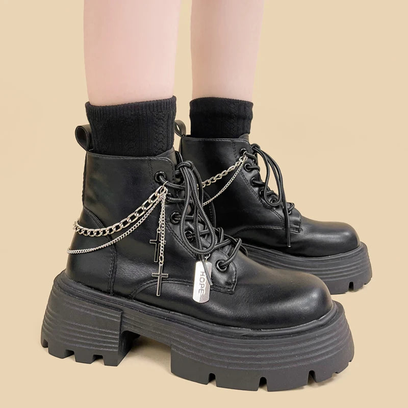 Y2K Fashion Grunge Chain Combat Boots for Coquette & Acubi Styles