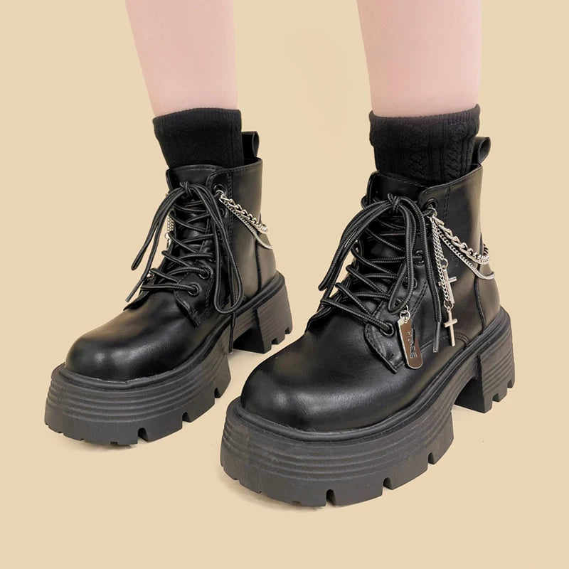 Y2K Fashion Grunge Chain Combat Boots for Coquette & Acubi Styles