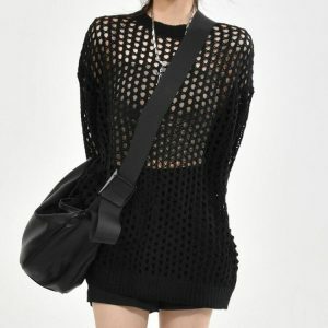 Y2K Fashion Grunge Crochet Knit Sweater - Coquette Aesthetic Style