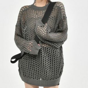 Y2K Fashion Grunge Crochet Knit Sweater - Coquette Aesthetic Style