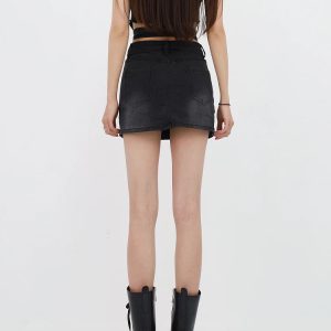 Y2K Fashion Grunge Denim Cross Belt Mini Skort - Acubi Coquette Style