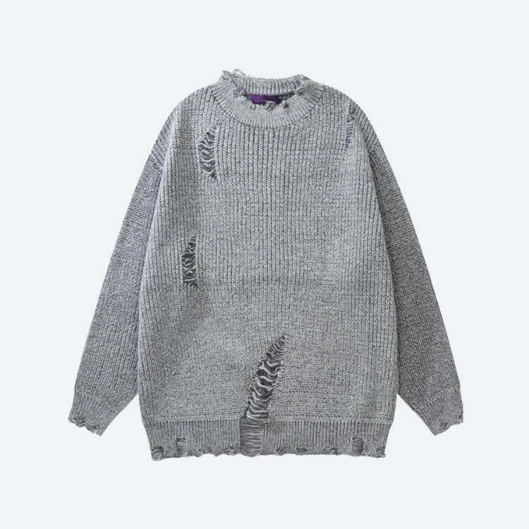 Y2K Fashion Grunge Distressed Knitted Sweater - Coquette Aesthetic Style