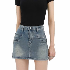 Y2K Fashion Grunge Fake Pocket Denim Mini Skirt - Acubi Coquette Style