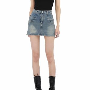 Y2K Fashion Grunge Fake Pocket Denim Mini Skirt - Acubi Coquette Style