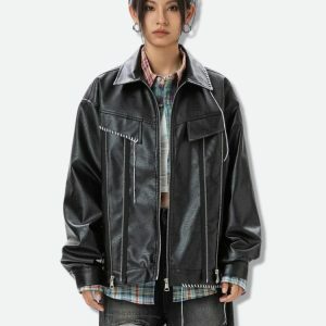 Y2K Fashion Grunge Faux Leather Jacket - Coquette & Acubi Style