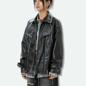 Y2K Fashion Grunge Faux Leather Jacket - Coquette & Acubi Style