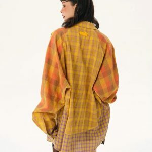 Y2K Fashion Grunge Multi-Pattern Plaid Shirt - Acubi Coquette Style