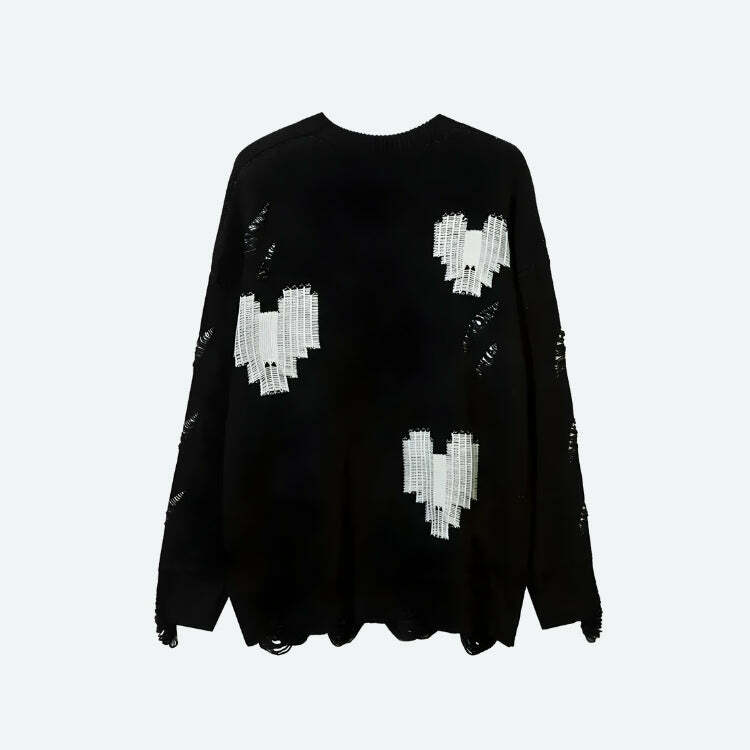 Y2K Fashion Grunge Pixel Hearts Knitted Sweater - Coquette Aesthetic Style