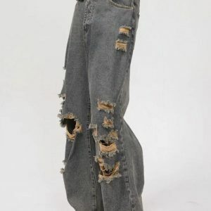 Y2K Fashion Grunge Ripped Straight Leg Jeans - Acubi & Coquette Style