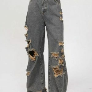 Y2K Fashion Grunge Ripped Straight Leg Jeans - Acubi & Coquette Style