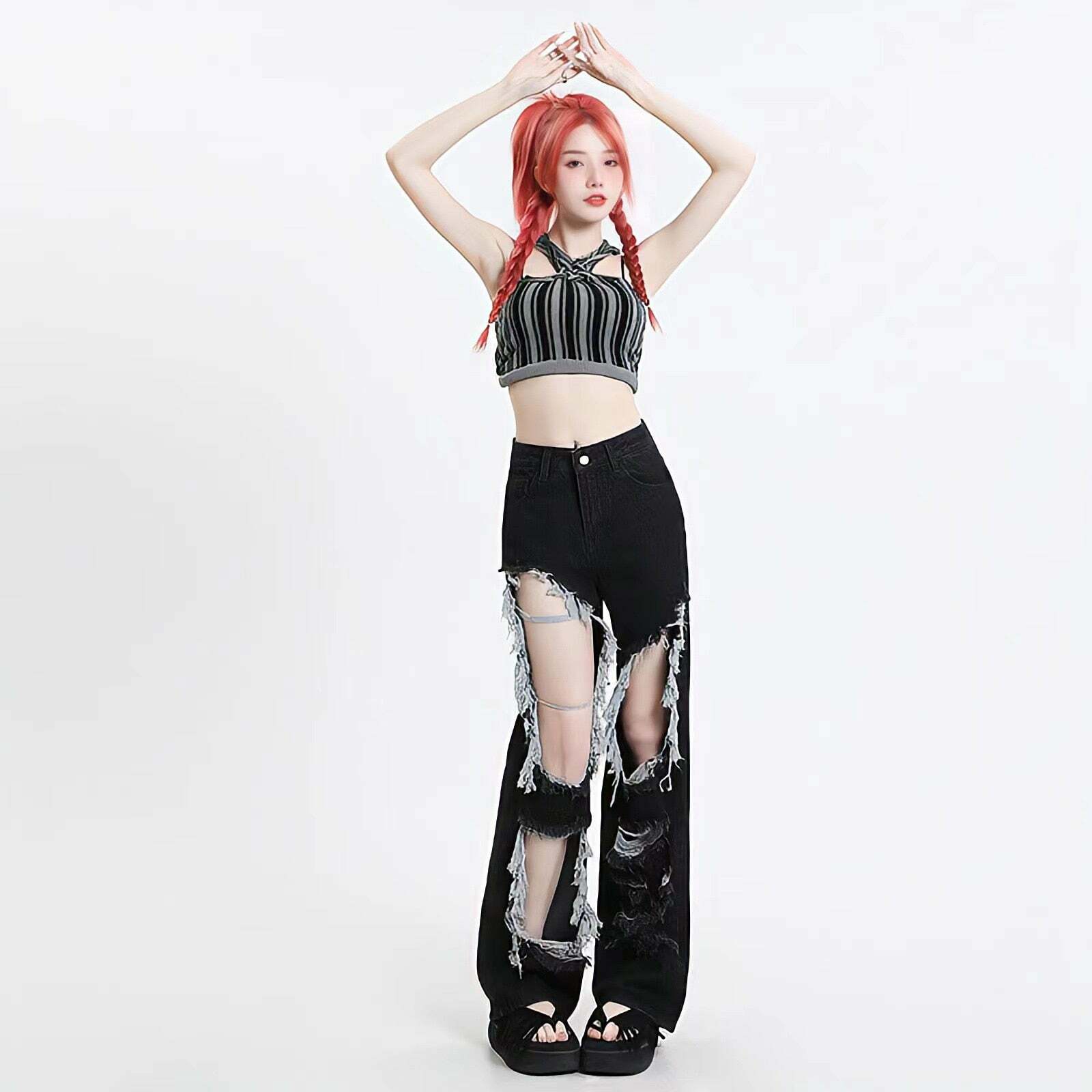 Y2K Fashion Grunge Ripped Wide Leg Jeans - Acubi & Coquette Style