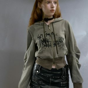 Y2K Fashion Grunge Ruched Sleeve Hoodie - Coquette & Acubi Style