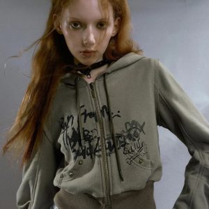 Y2K Fashion Grunge Ruched Sleeve Hoodie - Coquette & Acubi Style