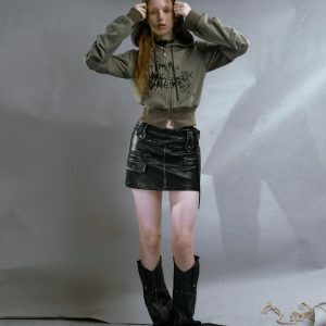 Y2K Fashion Grunge Ruched Sleeve Hoodie - Coquette & Acubi Style