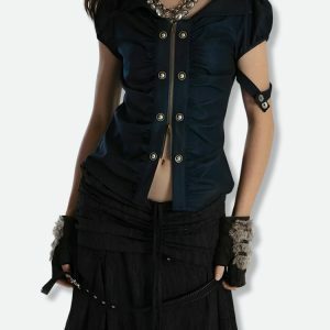 Y2K Fashion Grunge Ruched Top - Dark Coquette Aesthetic Clothing