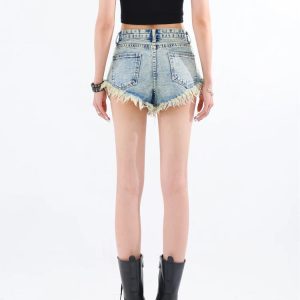 Y2K Fashion Grunge Tasseled Denim Shorts - Acubi Coquette Style Outfit