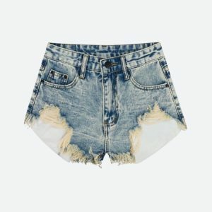 Y2K Fashion Grunge Tasseled Denim Shorts - Acubi Coquette Style Outfit