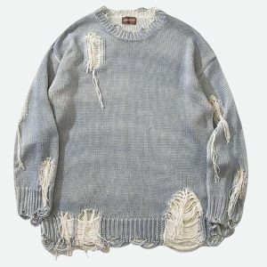 Y2K Fashion Grunge Tasseled Distressed Sweater - Coquette Aesthetic Style