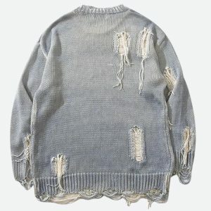 Y2K Fashion Grunge Tasseled Distressed Sweater - Coquette Aesthetic Style