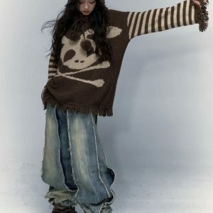 Y2K Fashion Grunge Tasseled Hooded Sweater - Coquette Aesthetic Style