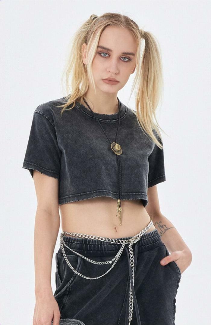 Y2K Fashion Grunge Washed Crop Top - Coquette Aesthetic Style