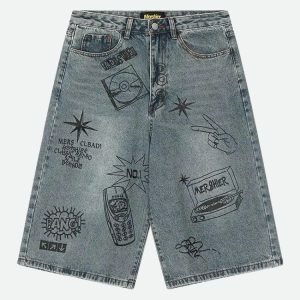 Y2K Fashion Grunge Wide Leg Denim Shorts - Acubi & Coquette Style