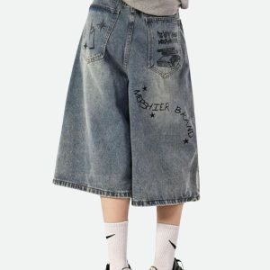 Y2K Fashion Grunge Wide Leg Denim Shorts - Acubi & Coquette Style