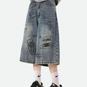 Y2K Fashion Grunge Wide Leg Denim Shorts - Acubi & Coquette Style