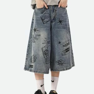 Y2K Fashion Grunge Wide Leg Denim Shorts - Acubi & Coquette Style