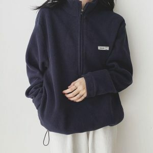 Y2K Fashion Half Zipper Fleece Sweatshirt - Coquette & Acubi Style