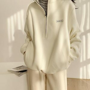 Y2K Fashion Half Zipper Fleece Sweatshirt - Coquette & Acubi Style