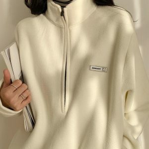 Y2K Fashion Half Zipper Fleece Sweatshirt - Coquette & Acubi Style