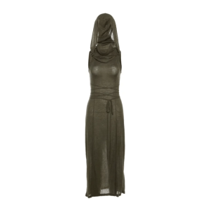 Y2K Fashion Hooded Slit Maxi Dress - Dark Coquette & Acubi Style